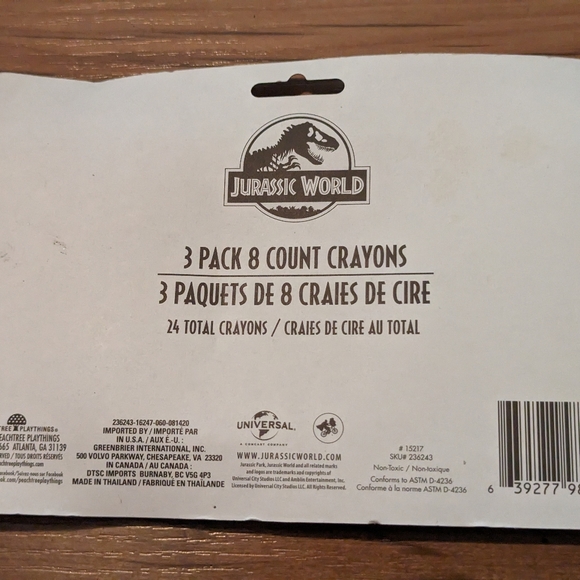 JURASSIC WORLD Crayons Set of 24 Non-Toxic Dinosaur T-Rex - Picture 2 of 3